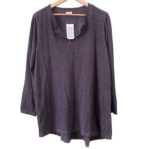 NWT LOGO Lori Goldstein Nika India Cotton Long SLeeve Tunic Top Grey Sz 1X Plus